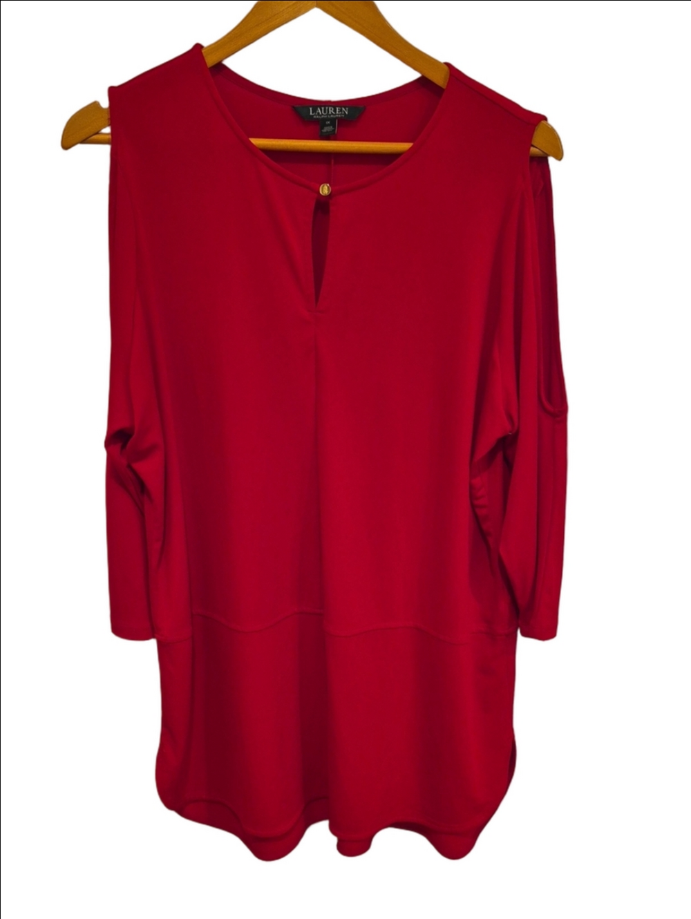 LAUREN Ralph Lauren Red Cold-Shoulder Tunic with Keyhole Button - Picture 2 of 11